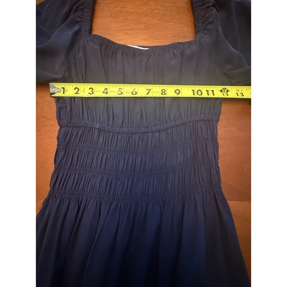 Hill House Home The Jasmine Nap Dress XXS Navy Blue Smocked Midi Long Sleeve NWT - Picture 6 of 13